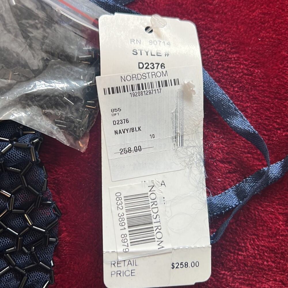 NWT $258 PISARRO NIGHTS 10 Beaded Bodice Chiffon Gown DRESS NAVY BLUE - Picture 7 of 8
